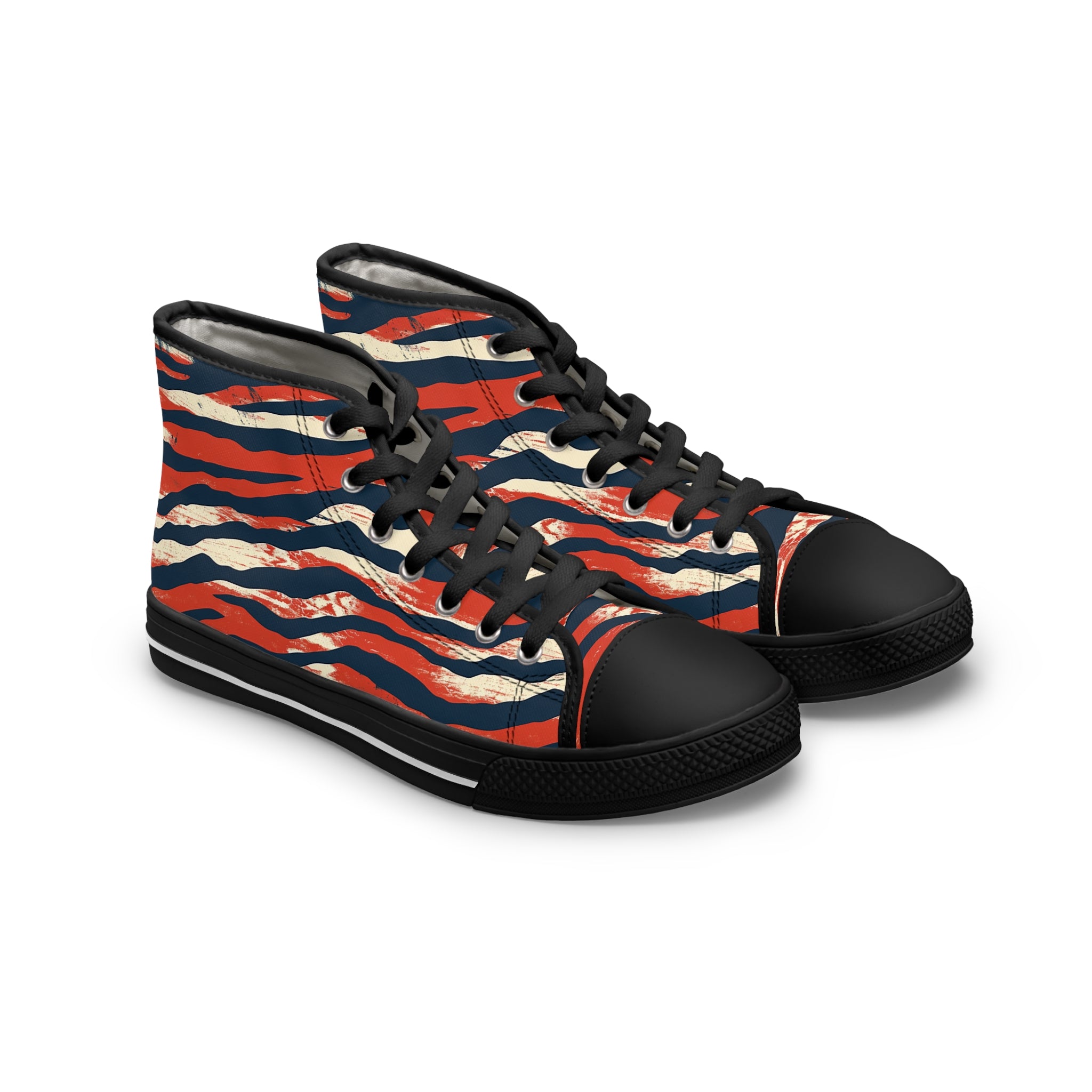 Capricious Tiger Wave Women's High Top Sneakers, Artsulli - Art is Long, Life is Short, Shoes, Size, US 5.5, Color, Black sole, , , 78821998020895958928