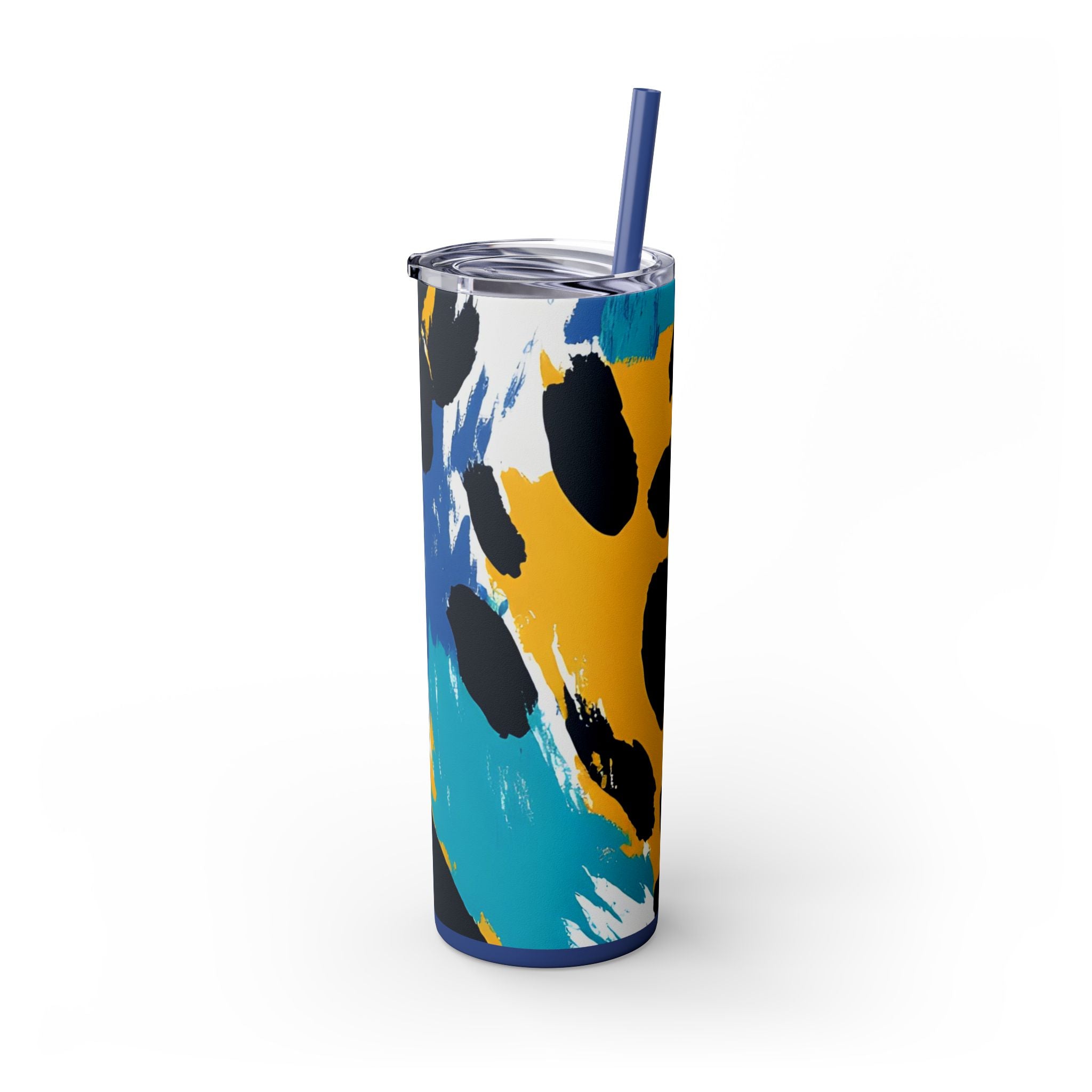 Leopard Print x Paint Brush Strokes Multi-Color Skinny Tumbler with Straw, 20oz, Artsulli - Art is Long, Life is Short, Mug, , , , , , , 