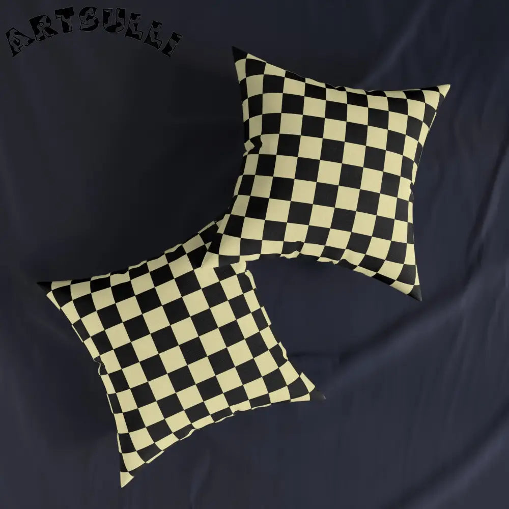 JAKKOUTTHEBXX Checkerboard Black and Yellow Square Pillow
