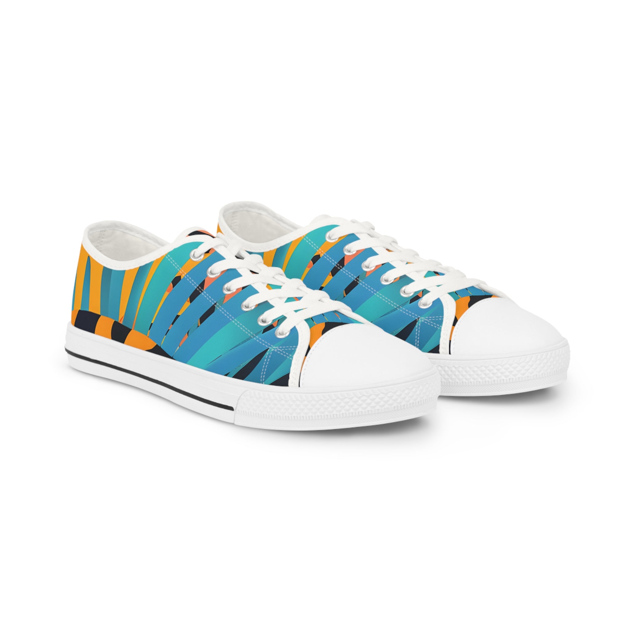 Palm Leaves x Tiger Stripes II Orange and Blue Men's Low Top Sneakers, Artsulli - Art is Long, Life is Short, Shoes, Size, US 5, Color, White sole, , , 88650637513483