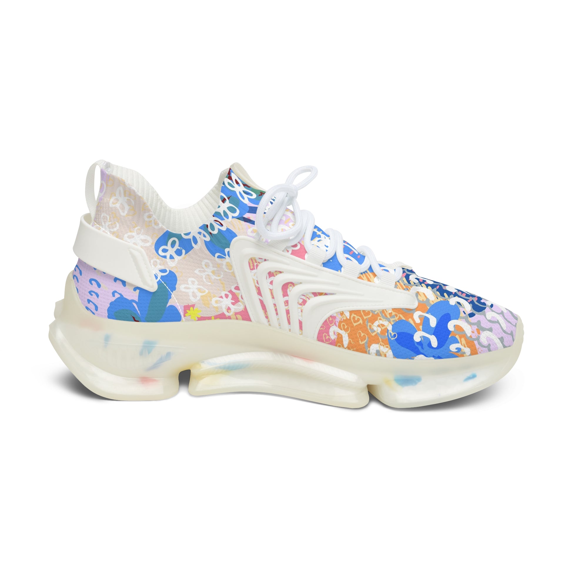 Flowers x Doodles x Hearts Multi-Color Women's Mesh Sneakers, Artsulli - Art is Long, Life is Short, Shoes, , , , , , , 