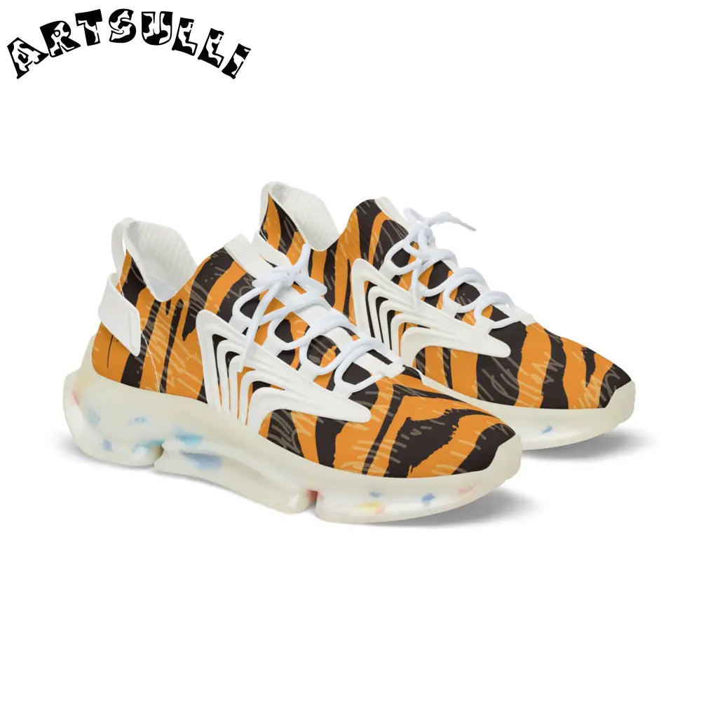 JAKKOUTTHEBXX Tiger Scratches Orange and Black Men’s Mesh Sneakers