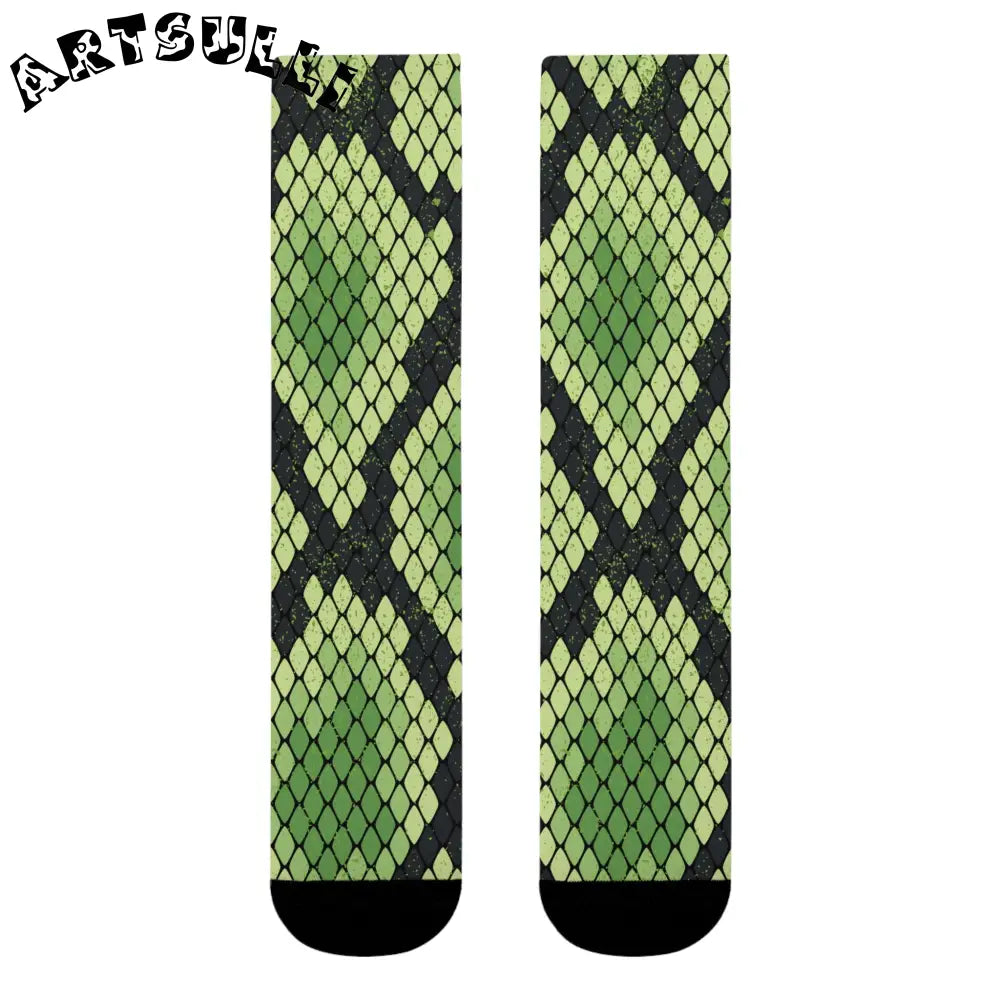 JAKKOUTTHEBXX Snake Skin Green and Black Sublimation Crew Socks (EU)