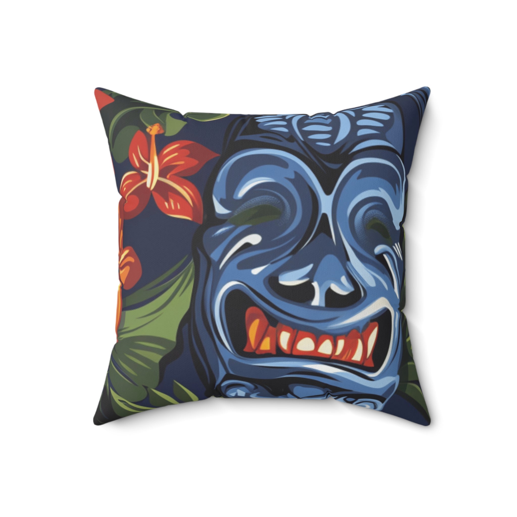 Tiki Bloom Navy Spun Polyester Square Pillow, Artsulli - Art is Long, Life is Short, Home Decor, , , , , , , 