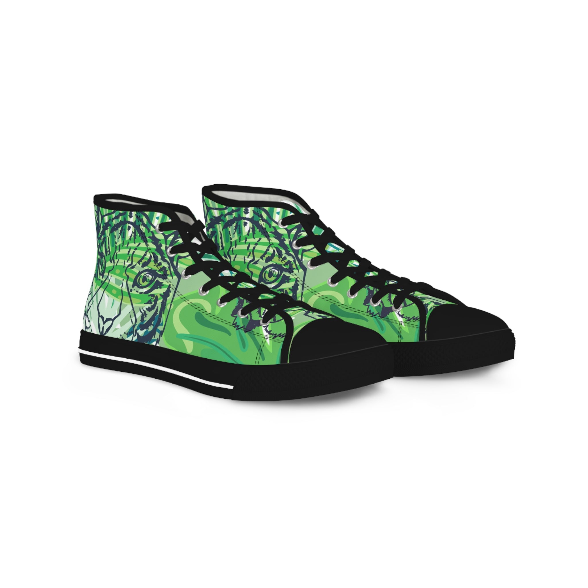 Tropical Jungle Tigers Lime Green Men's High Top Sneakers, Artsulli - Art is Long, Life is Short, Shoes, Size, US 5, Color, Black sole, , , 14959345333225