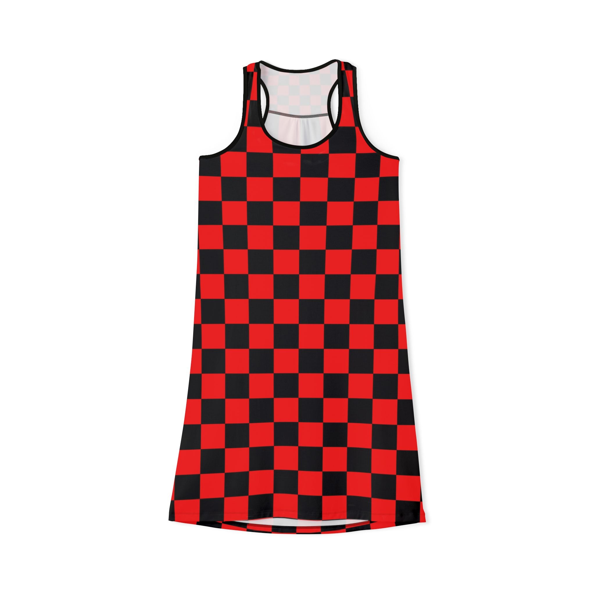 Checkerboard Red and Black Women's Racerback Dress (AOP), Artsulli - Art is Long, Life is Short, Tank Top, Size, XS, Color, Black, , , 19948925874679373709