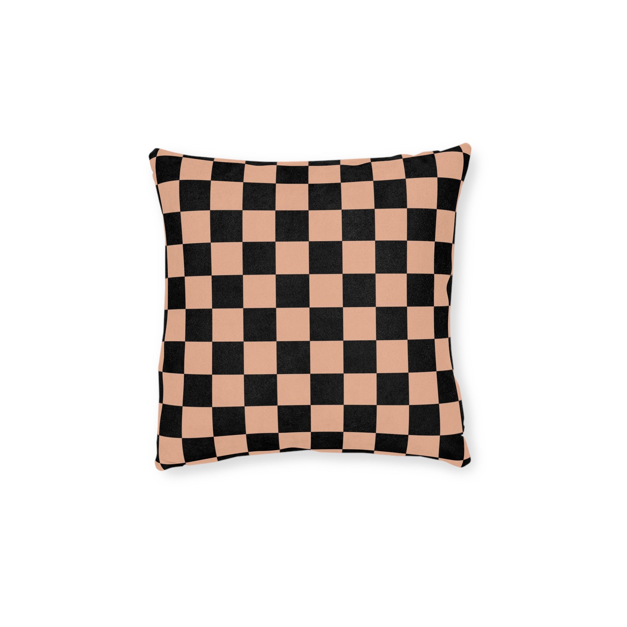 Checkerboard Soft Orange and Black Square Pillow, Artsulli - Art is Long, Life is Short, Home Decor, Size, 12" × 12", , , , , 14350832701905156612