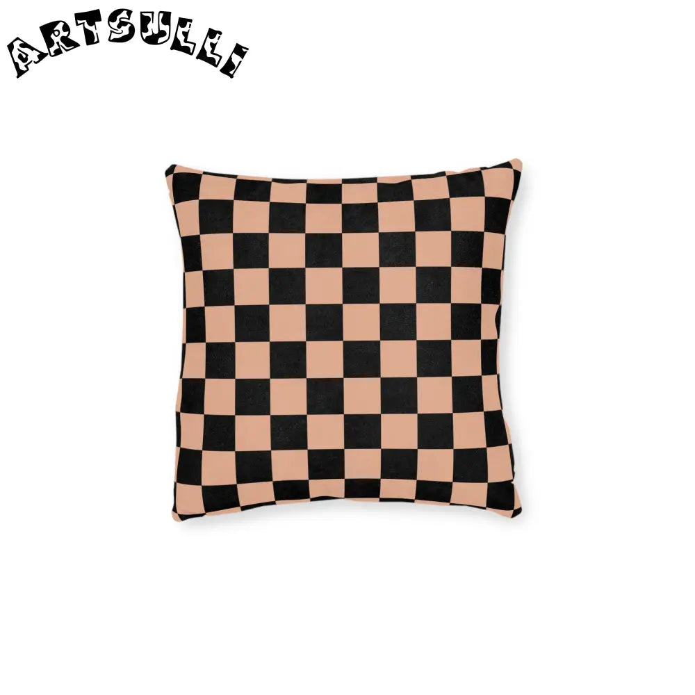 JAKKOUTTHEBXX Checkerboard Soft Orange and Black Square Pillow
