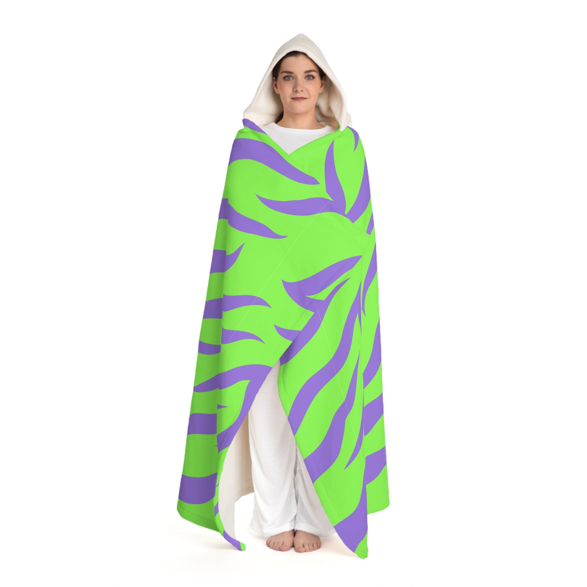 Tyrannosaurus Print Green and Purple Hooded Sherpa Fleece Blanket, Artsulli - Art is Long, Life is Short, All Over Prints, , , , , , , 