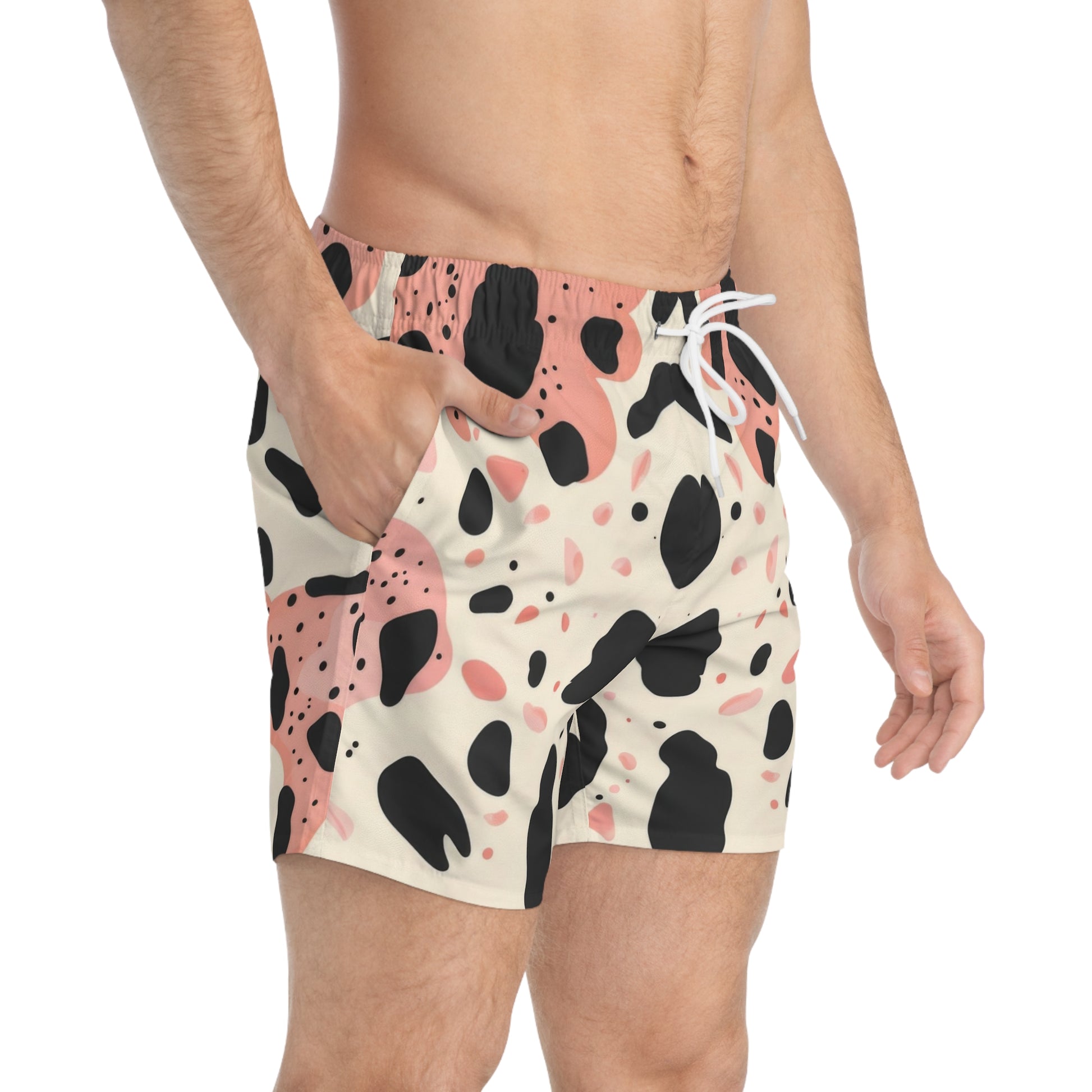 Organic Cow Print Cream and Pink Swim Trunks (AOP), Artsulli - Art is Long, Life is Short, All Over Prints, , , , , , , 