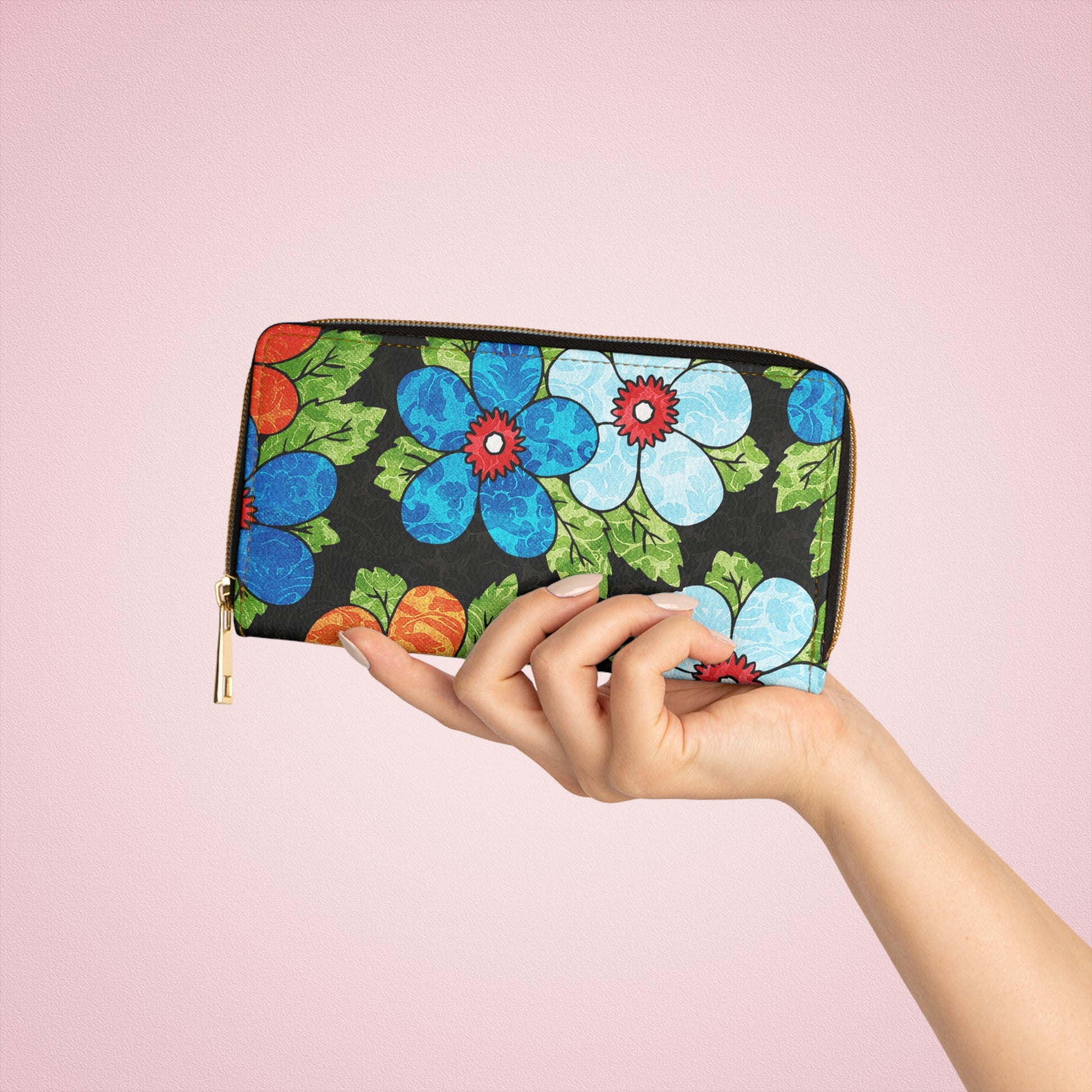Groovy Black Floral Kl II Zipper Wallet, Artsulli - Art is Long, Life is Short, Accessories, , , , , , , 