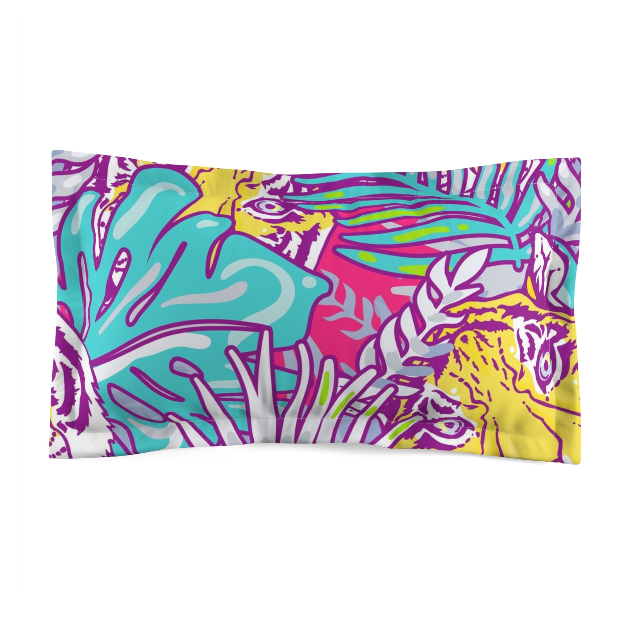 Tropical Floral Tigers Torquise and Purple Microfiber Pillow Sham, Artsulli - Art is Long, Life is Short, Home Decor, Size, King, , , , , 14204867687040