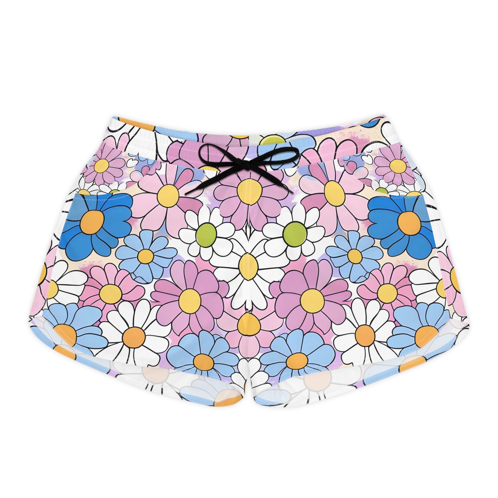 Flower Hour Purple and Blue Women's Casual Shorts (AOP), Artsulli - Art is Long, Life is Short, All Over Prints, Size, S, Color, Black drawstring, , , 53394509667651