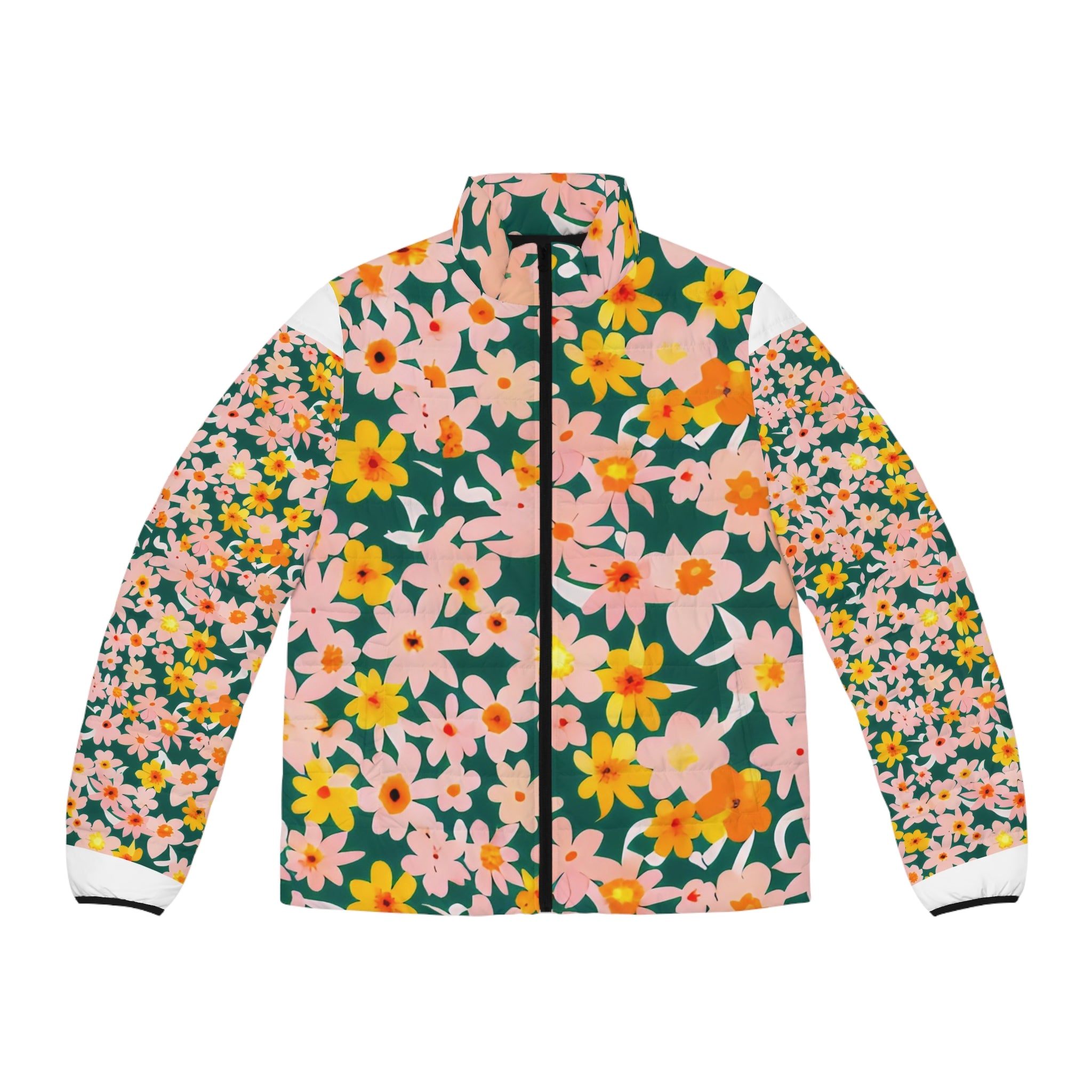 Men's Puffer Jacket (AOP), Artsulli - Art is Long, Life is Short, All Over Prints, Size, S, Color, Black zipper, , , 24295125196601378815