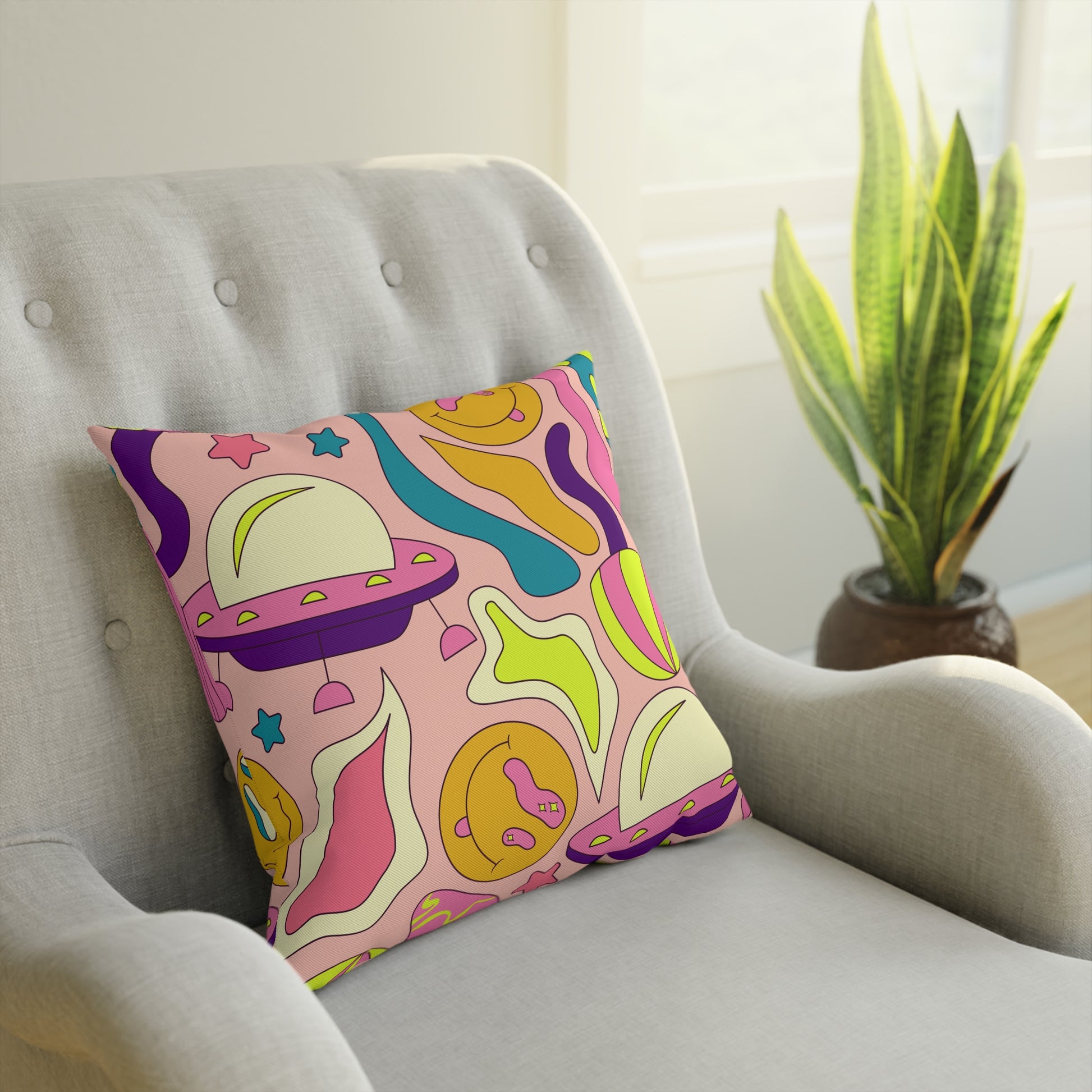 Trippy Spaceships Pink Cushion, Artsulli - Art is Long, Life is Short, Home Decor, , , , , , , 