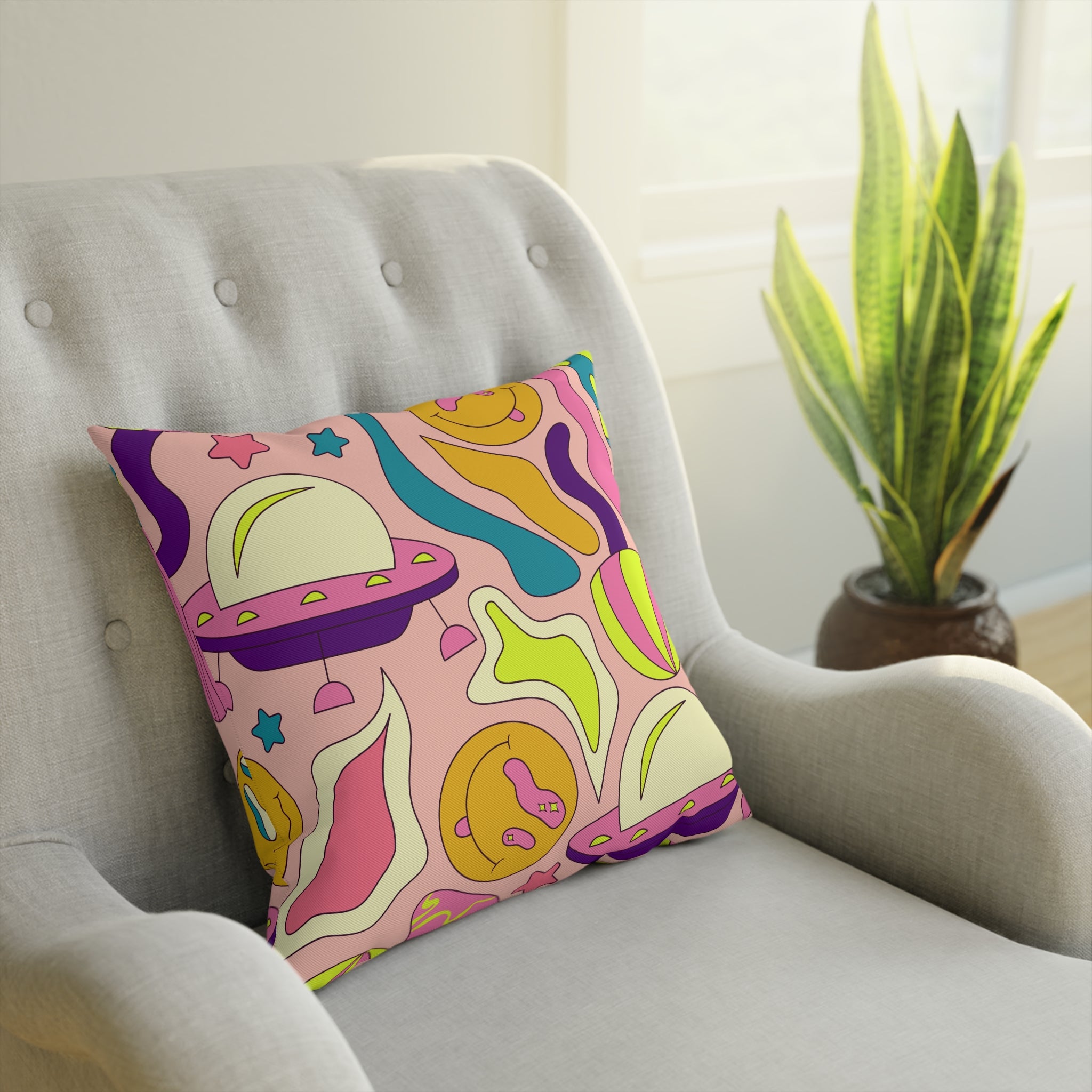 Trippy Spaceships Pink Cushion, Artsulli - Art is Long, Life is Short, Home Decor, , , , , , , 