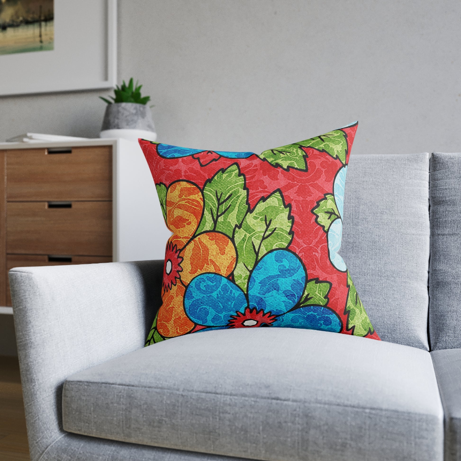 Groovy Red Floral Kl Square Pillow, Artsulli - Art is Long, Life is Short, Home Decor, , , , , , , 