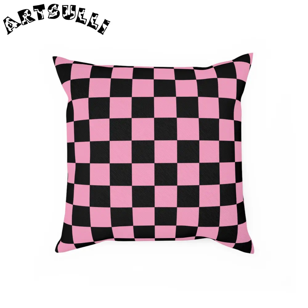 JAKKOUTTHEBXX Checkerboard Black and Pink Cushion JAKKOUTTHEBXX