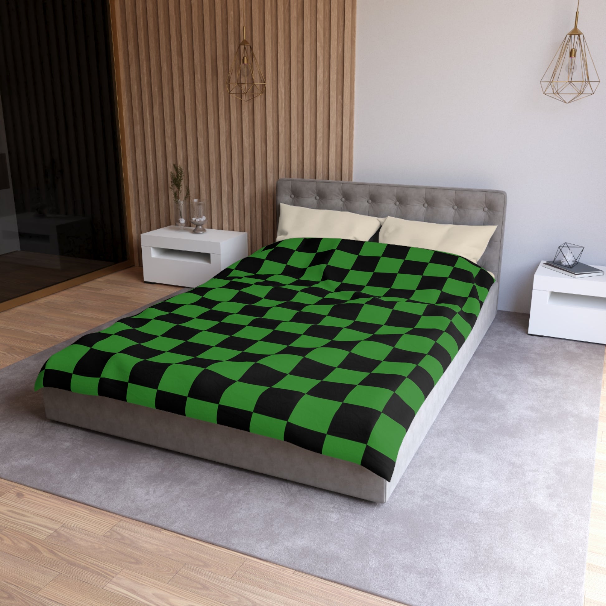 Checkerboard Green and Black Microfiber Duvet Cover, Artsulli - Art is Long, Life is Short, Home Decor, , , , , , , 