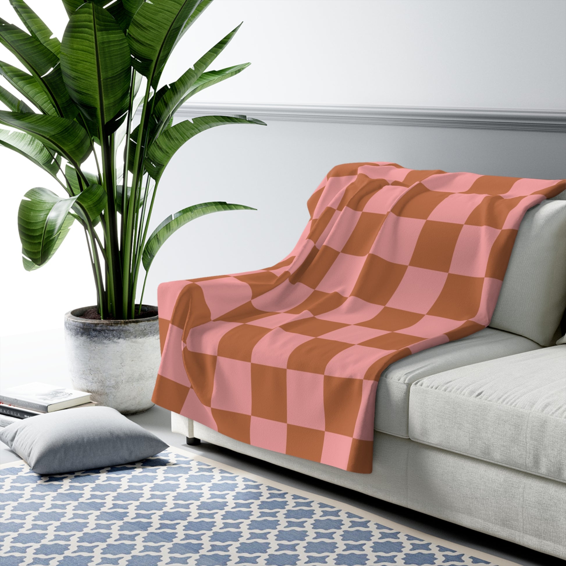 Chessboard Pink and Brown Sherpa Fleece Blanket, Artsulli - Art is Long, Life is Short, Home Decor, , , , , , , 