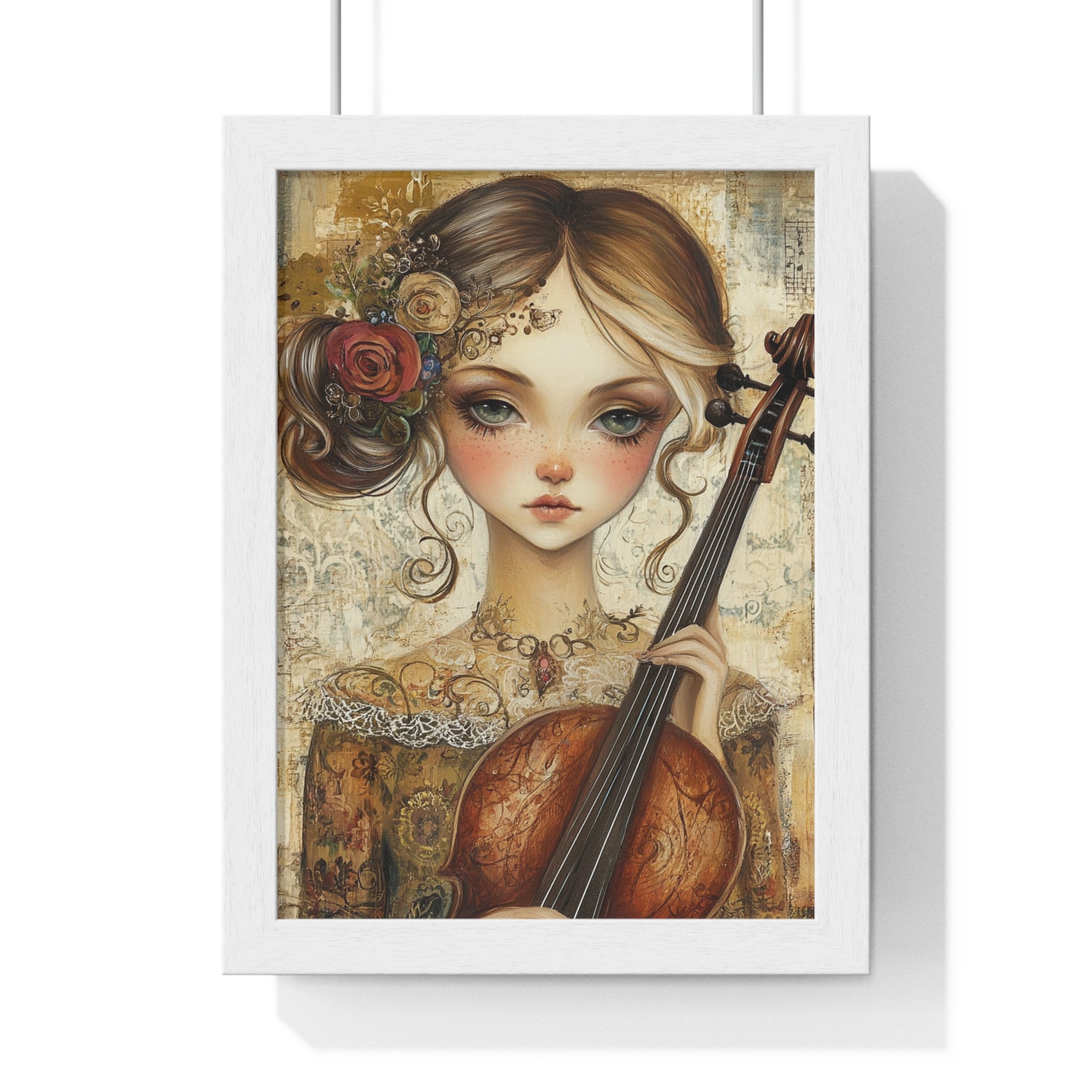 Woman With A Violin IV Vertical Framed Poster, Artsulli - Art is Long, Life is Short, Poster, Size, 8" x 11", Color, White, , , 88776260525283633919