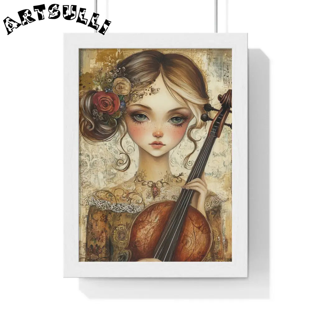 Woman With A Violin IV Vertical Framed Poster, Artsulli - Art is Long, Life is Short, Poster, Size, 8" x 11", Color, White, , , 88776260525283633919