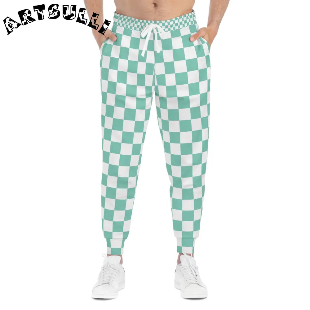 JAKKOUTTHEBXX Checkerboard Light Green Athletic Joggers (AOP)