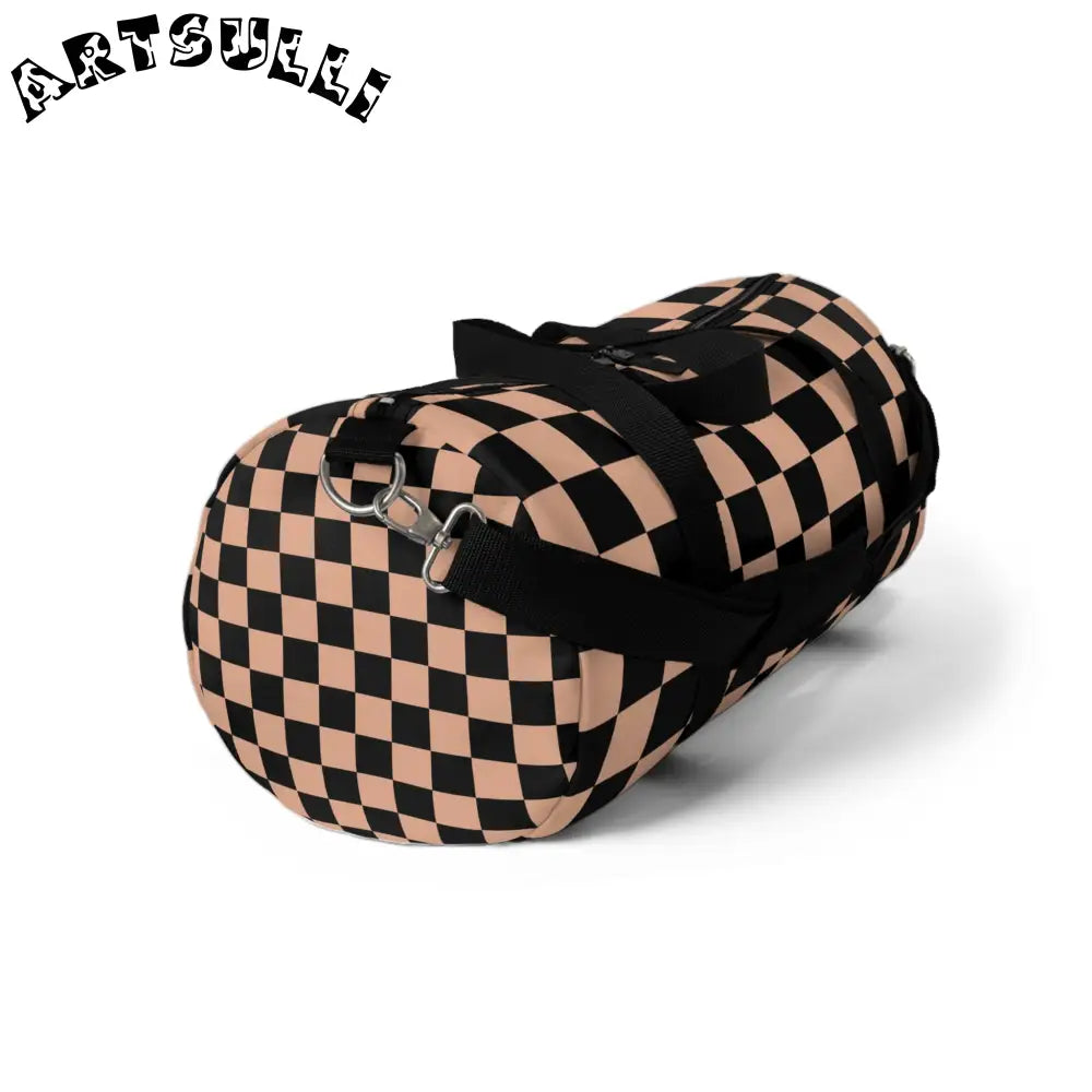JAKKOUTTHEBXX Checkerboard Soft Orange and Black Duffel Bag