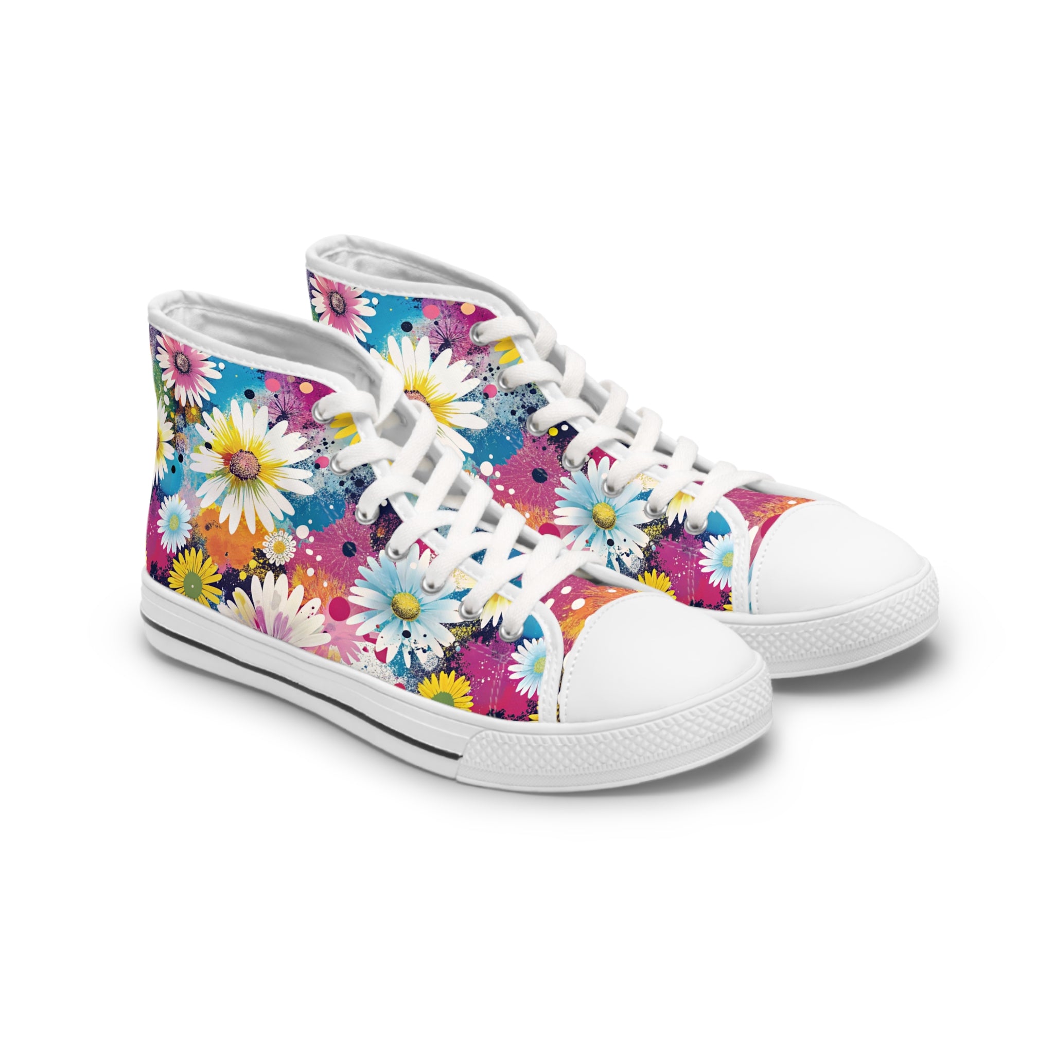 Magical Flower Explosion V Multi-Color Women's High Top Sneakers, Artsulli - Art is Long, Life is Short, Shoes, Size, US 5.5, Color, White sole, , , 86567930378444138431
