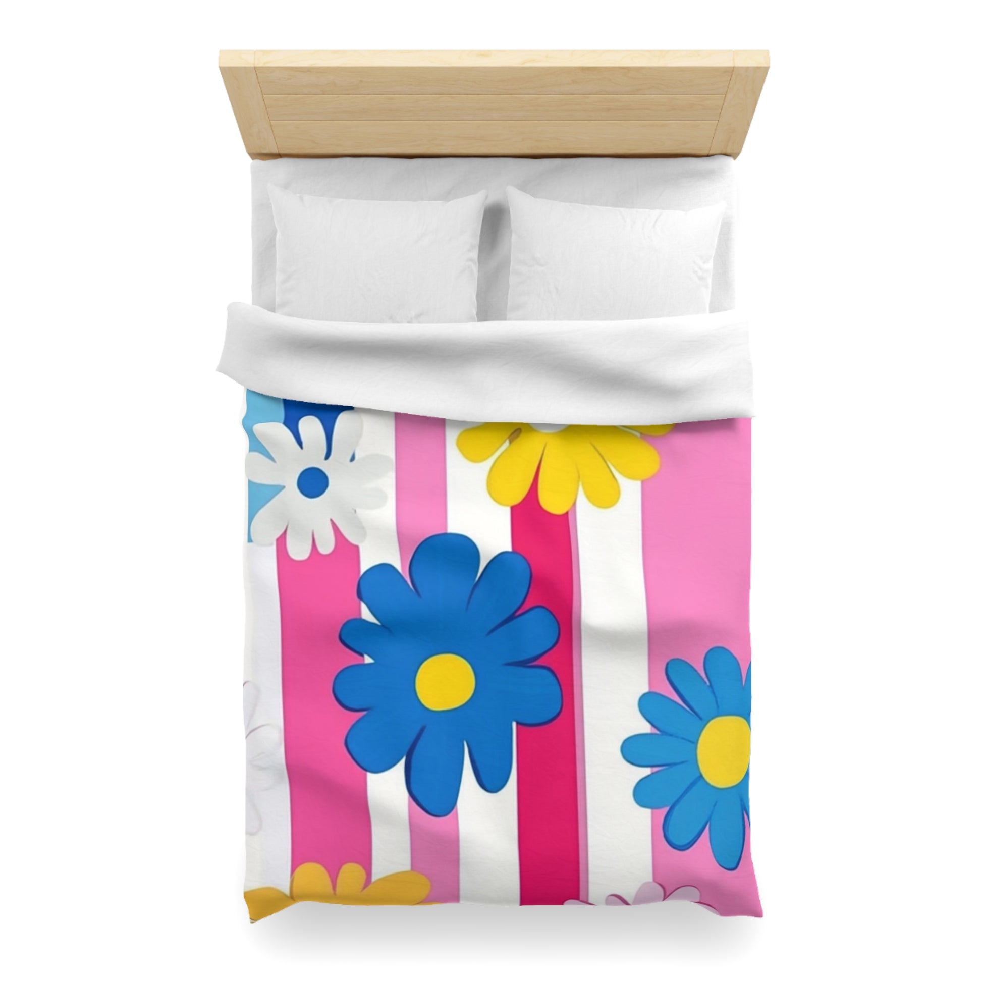 Flowers x Stripes Multi-Color Microfiber Duvet Cover, Artsulli - Art is Long, Life is Short, Home Decor, , , , , , , 