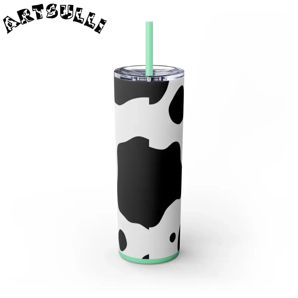 JAKKOUTTHEBXX White cow print skinny tumbler with clear lid