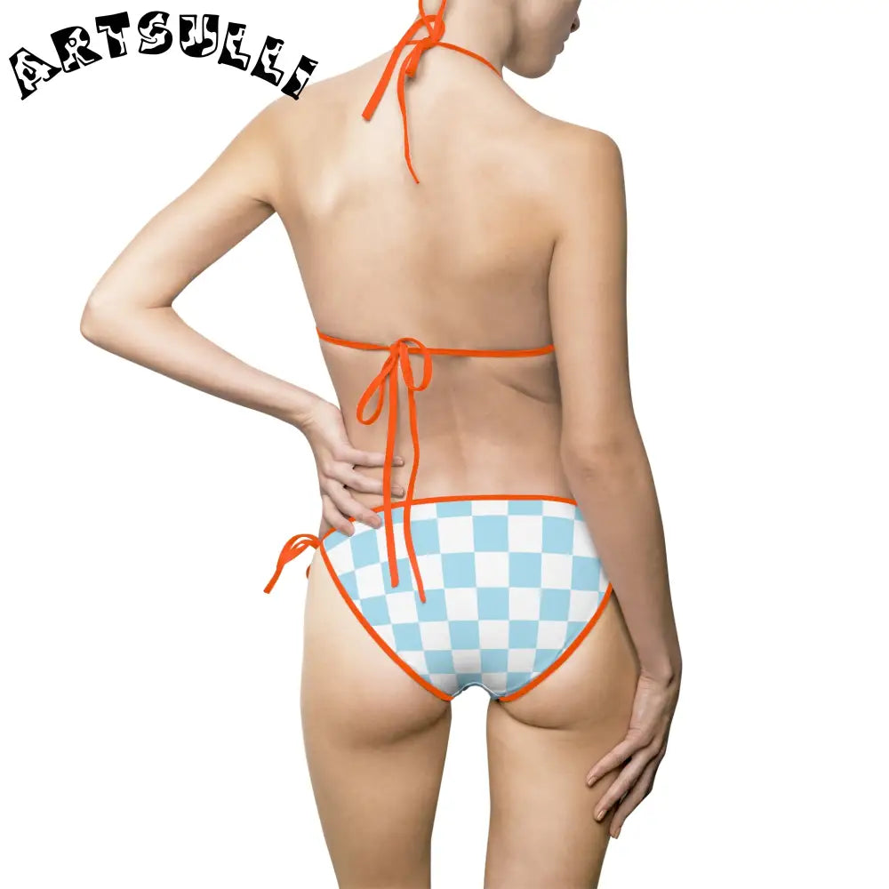 JAKKOUTTHEBXX Checkerboard Sky Blue Women’s Bikini Swimsuit (AOP)
