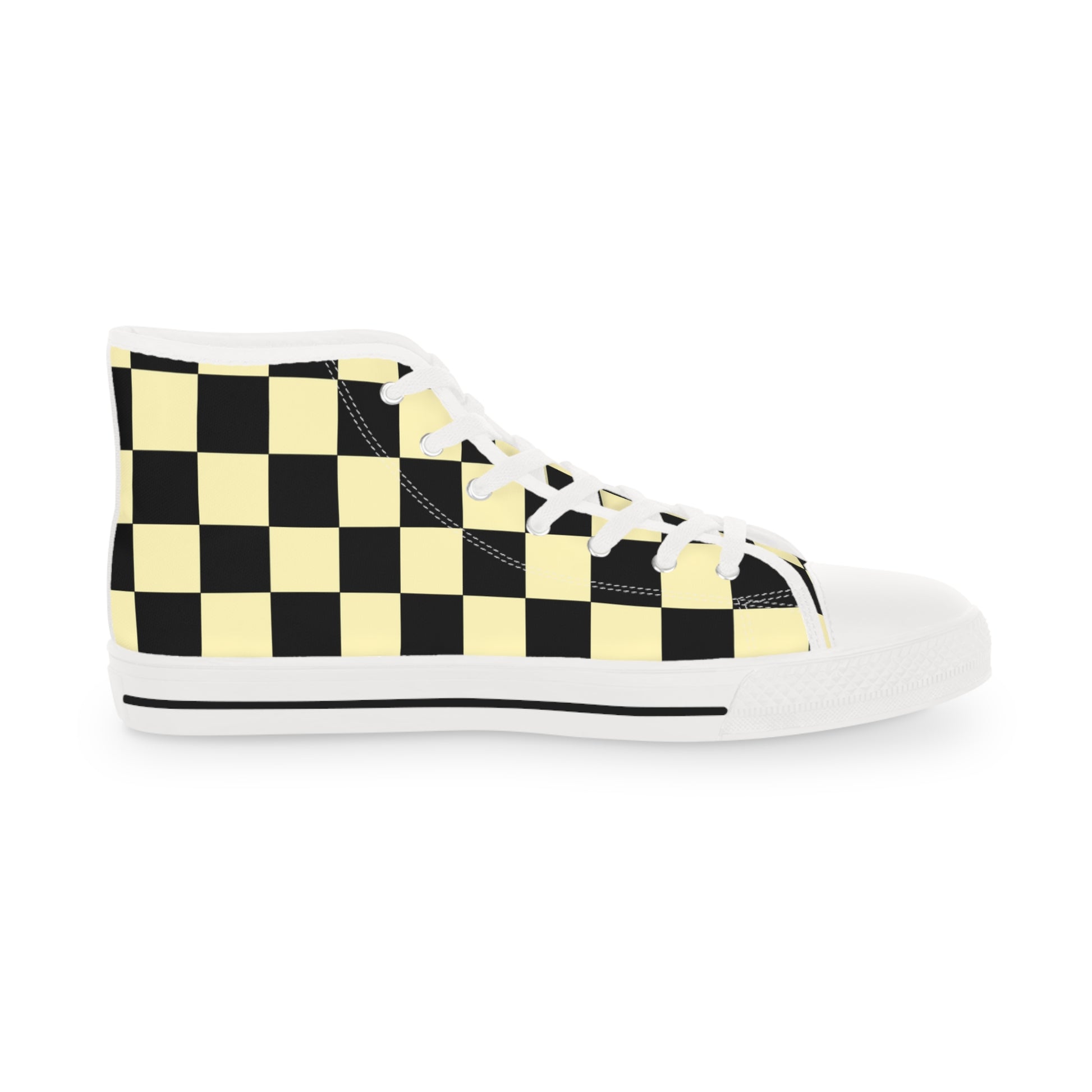 Checkerboard Black and Yellow Men's High Top Sneakers, Artsulli - Art is Long, Life is Short, Shoes, , , , , , , 