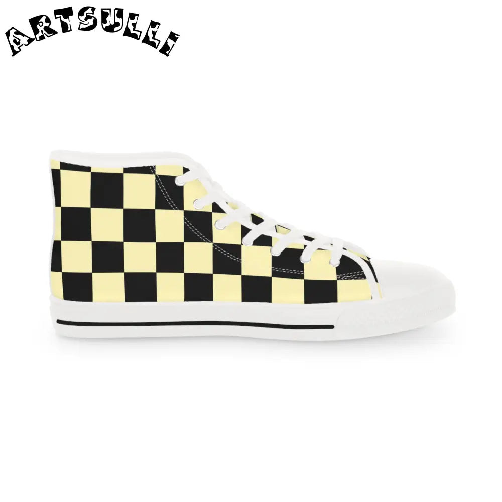 JAKKOUTTHEBXX Checkerboard Black and Yellow Men’s High Top Sneakers