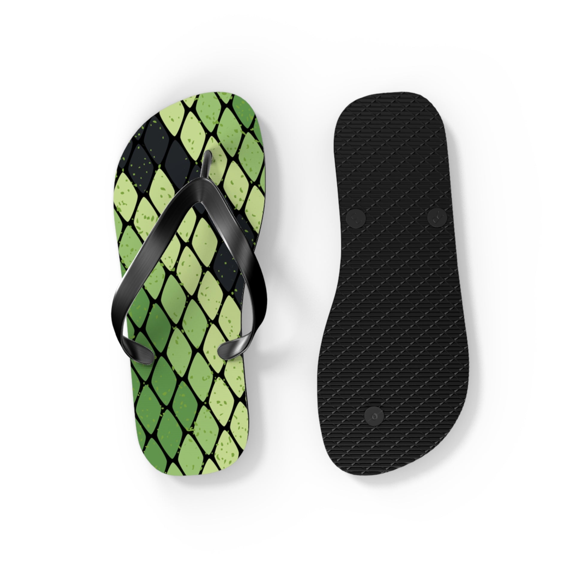 Snake Skin Green and Black Flip Flops, Artsulli - Art is Long, Life is Short, Shoes, , , , , , , 