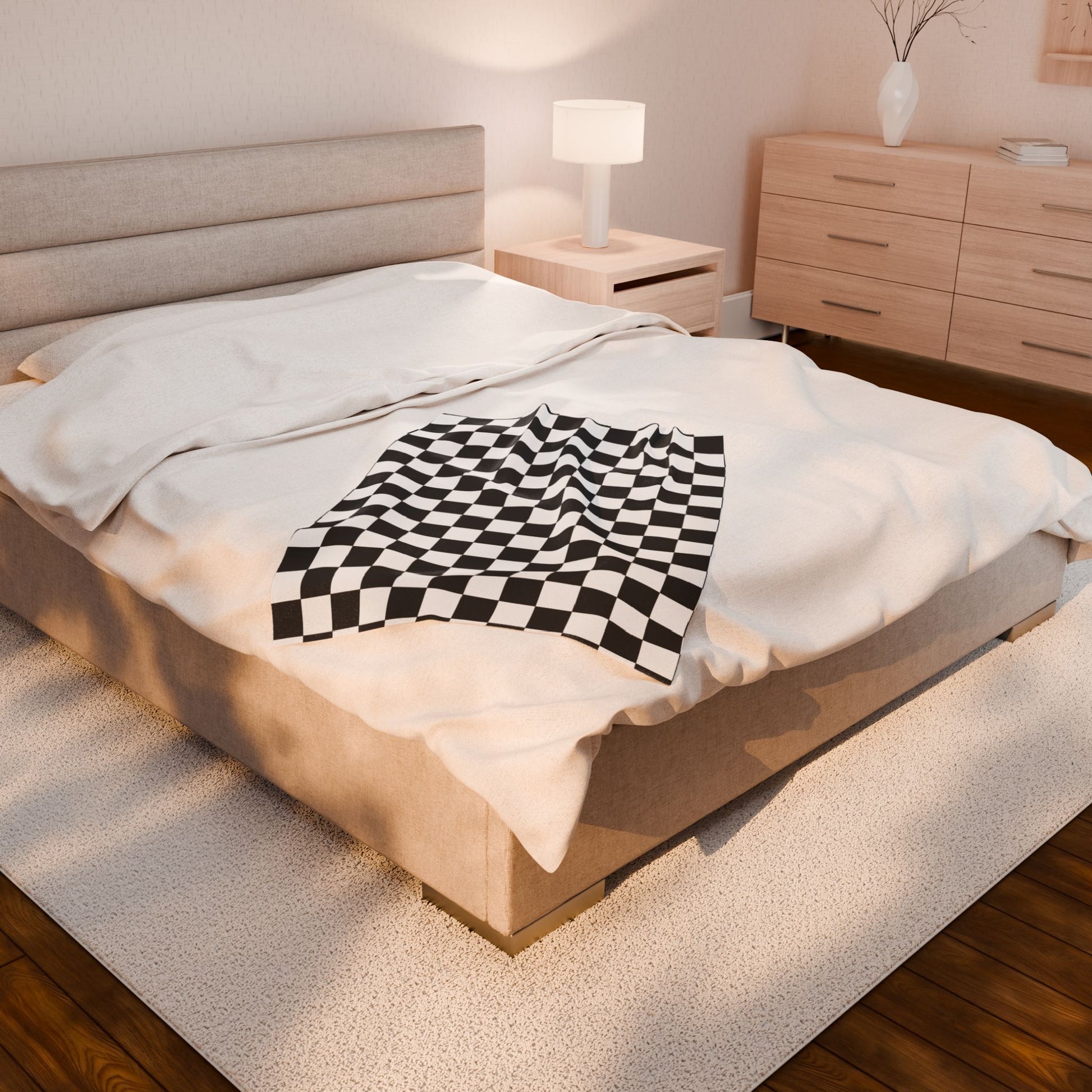 Checkerboard White and Black Velveteen Plush Blanket, Artsulli - Art is Long, Life is Short, All Over Prints, , , , , , , 