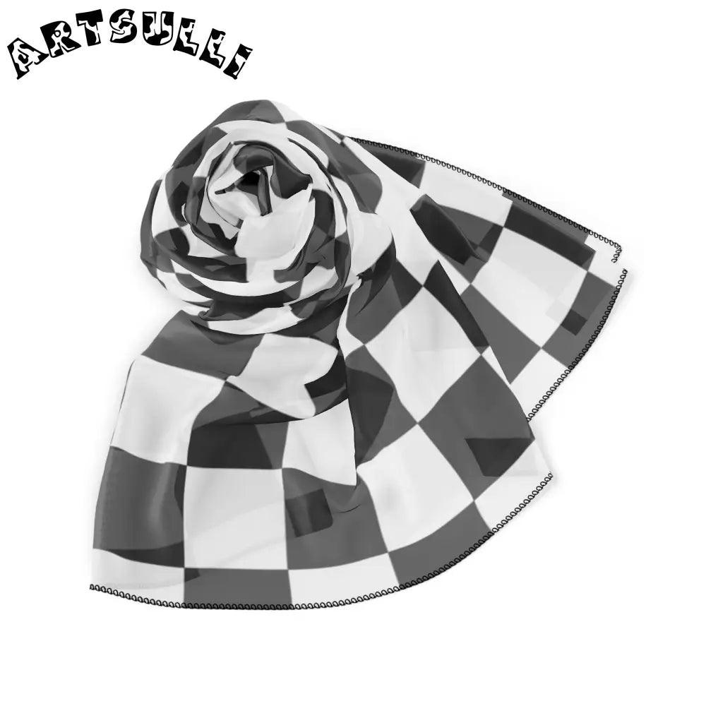 JAKKOUTTHEBXX Checkerboard White and Black Poly Scarf JAKKOUTTHEBXX