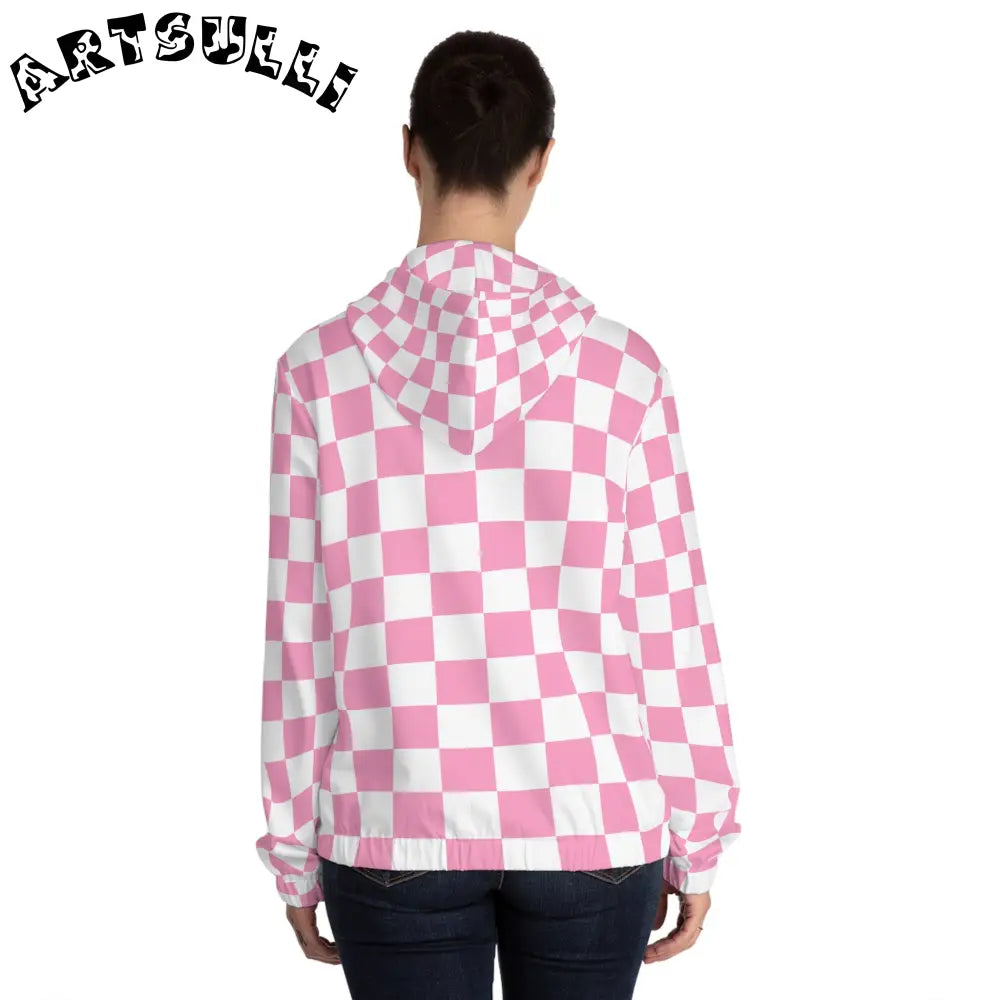 JAKKOUTTHEBXX Checkerboard Hot Pink and White Women’s Full-Zip