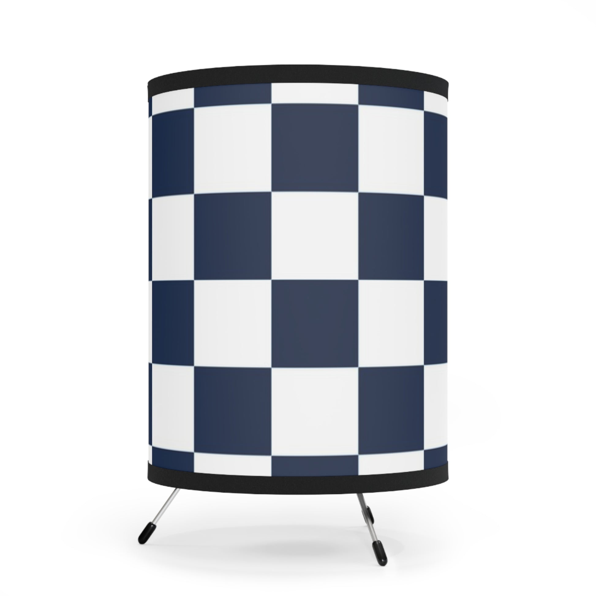 Checkerboard White and Navy Blue Tripod Lamp with High-Res Printed Shade, US\CA plug, Artsulli - Art is Long, Life is Short, Home Decor, , , , , , , 