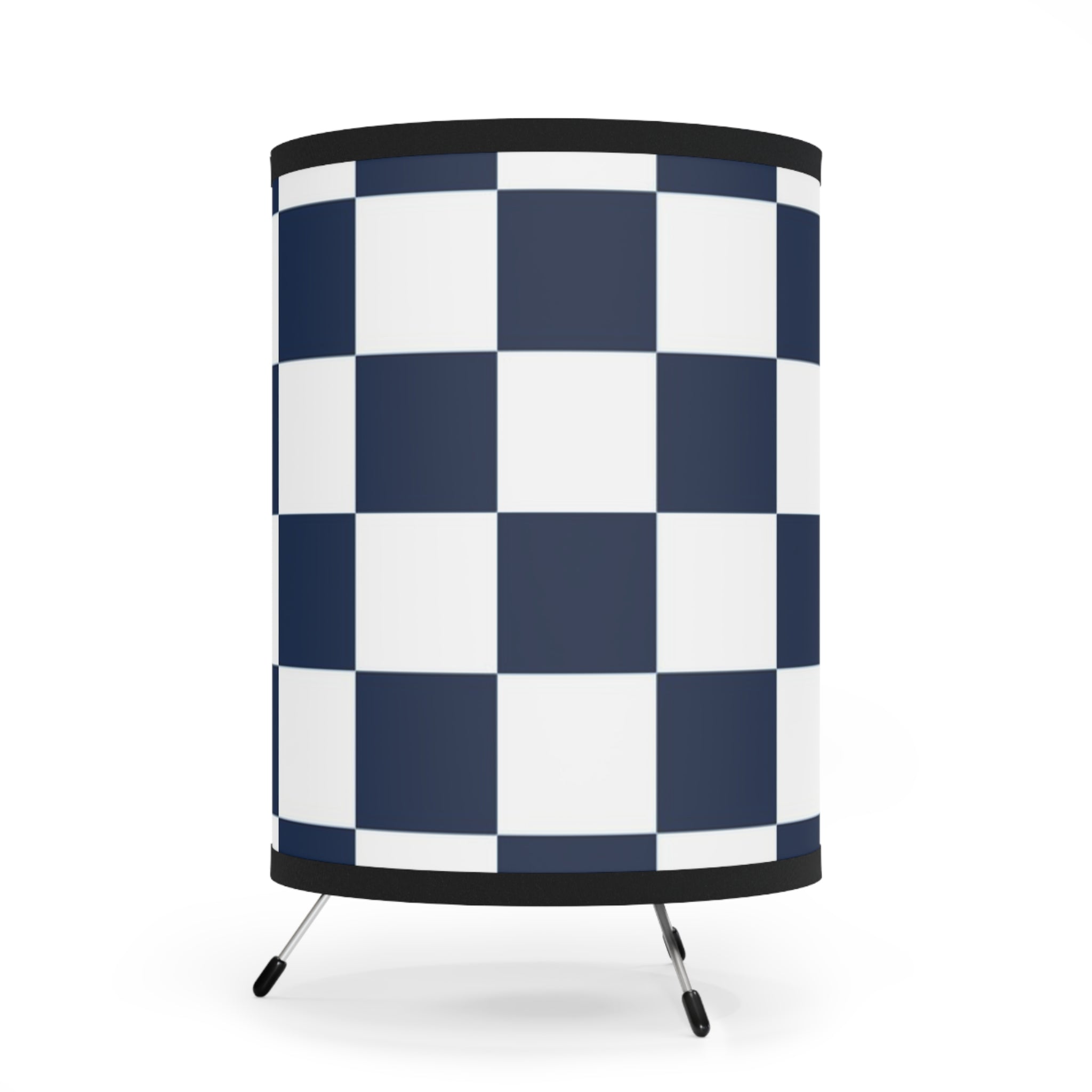 Checkerboard White and Navy Blue Tripod Lamp with High-Res Printed Shade, US\CA plug, Artsulli - Art is Long, Life is Short, Home Decor, , , , , , , 