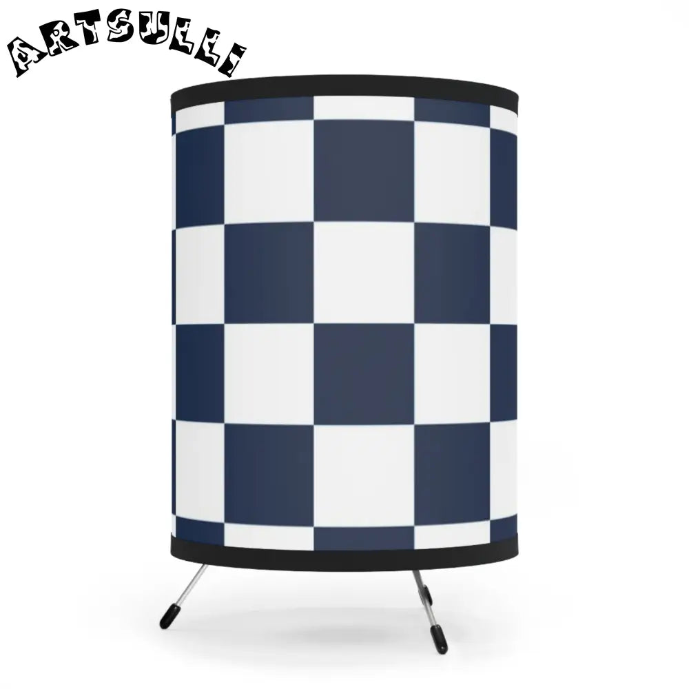 JAKKOUTTHEBXX Checkerboard White and Navy Blue Tripod Lamp