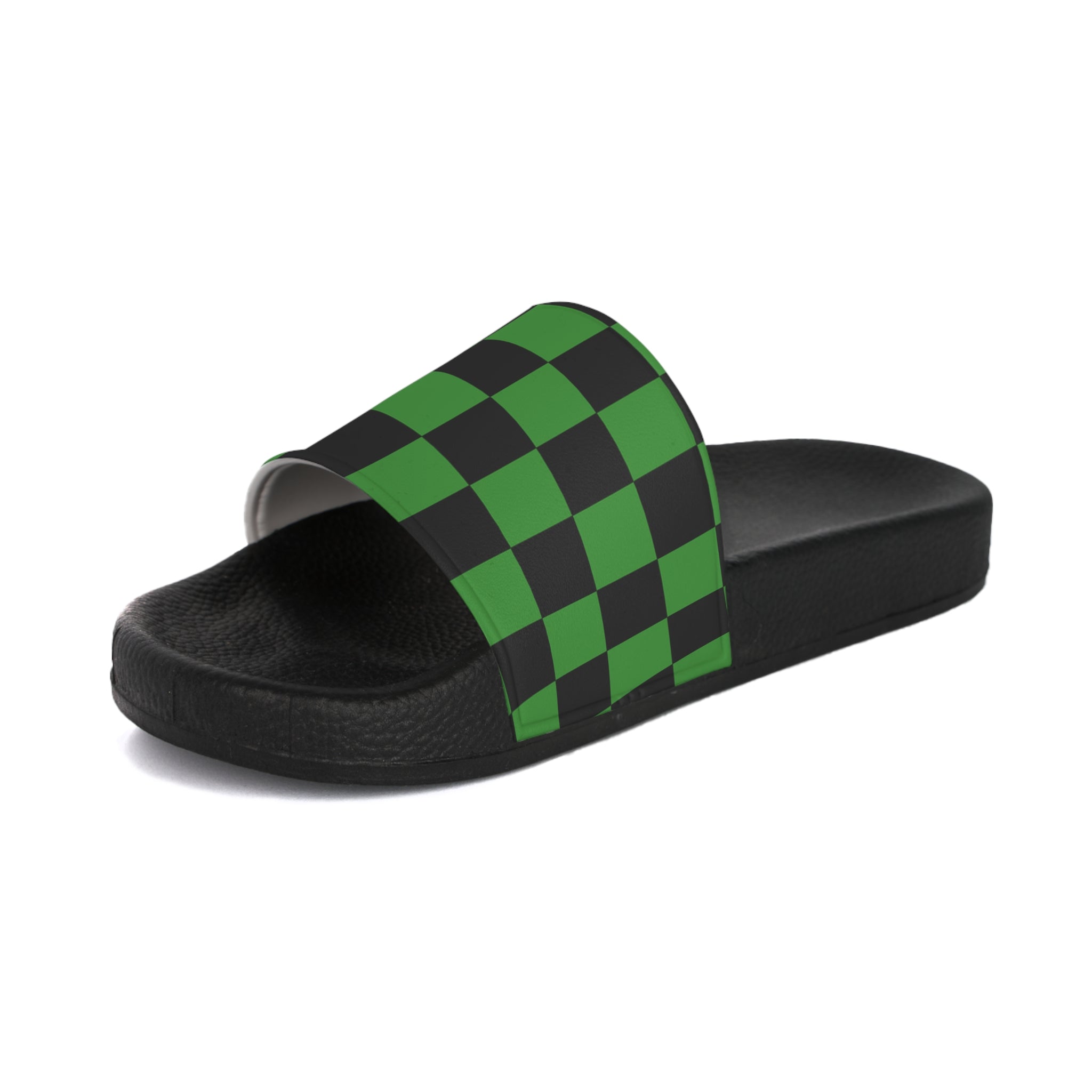 Checkerboard Green and Black Women's Slide Sandals, Artsulli - Art is Long, Life is Short, Shoes, , , , , , , 