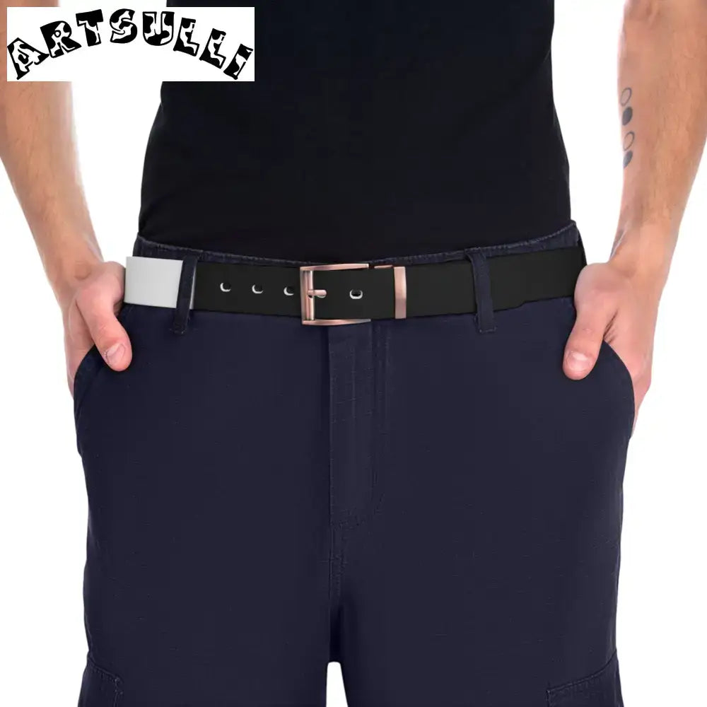 JAKKOUTTHEBXX Reversible Black and White Belt with Black Buckle