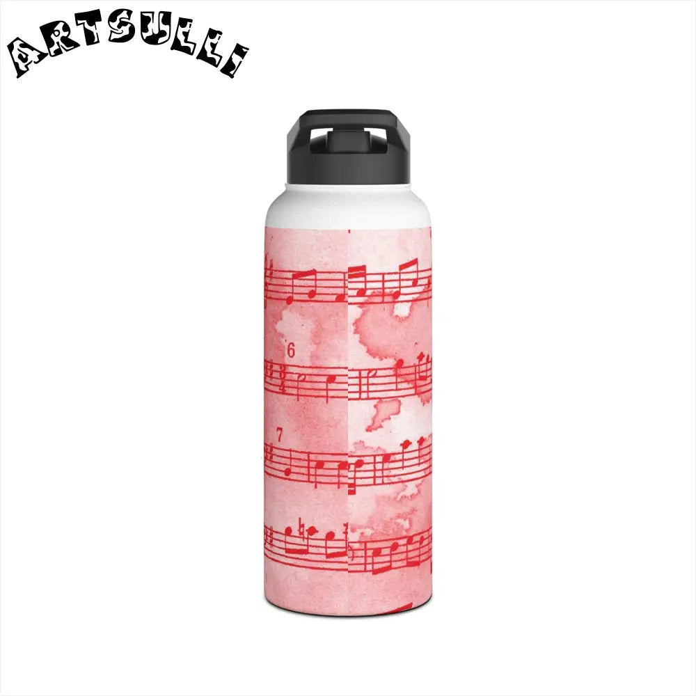 JAKKOUTTHEBXX Pink Steel Water Bottle with Red Musical Notes 2025