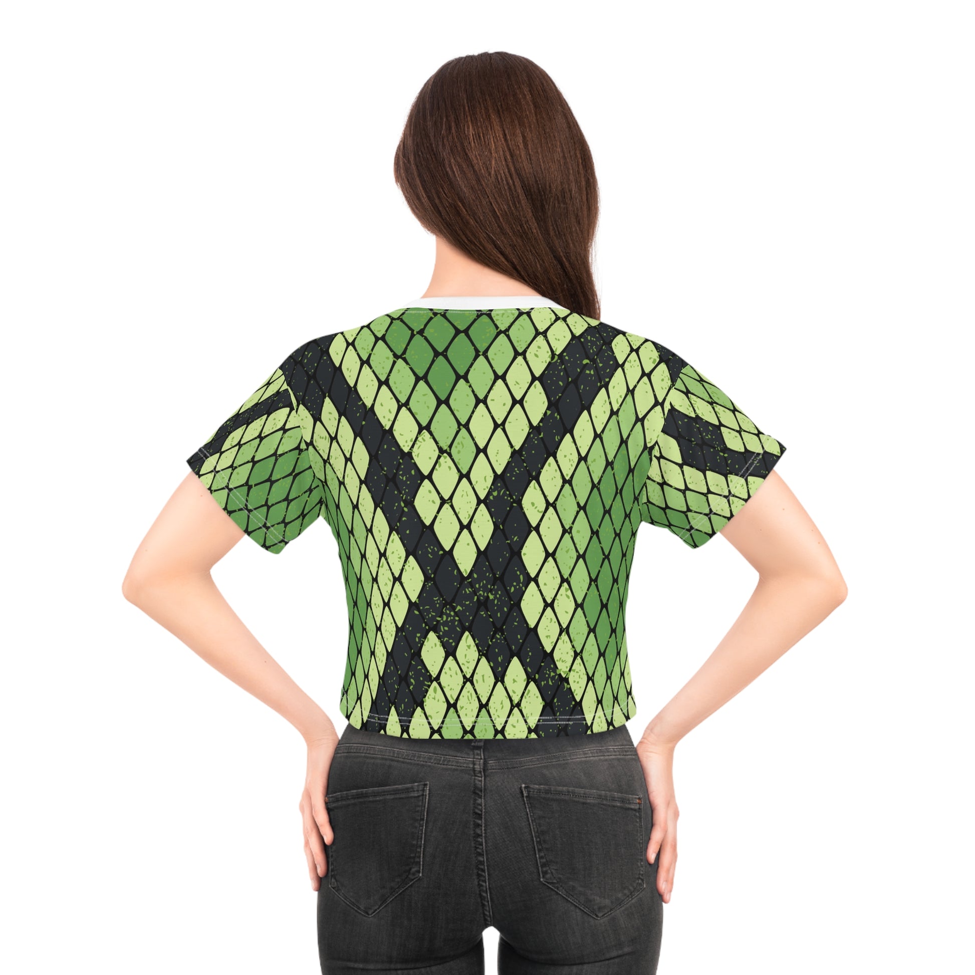 Snake Skin Green and Black Crop Tee (AOP), Artsulli - Art is Long, Life is Short, All Over Prints, , , , , , , 