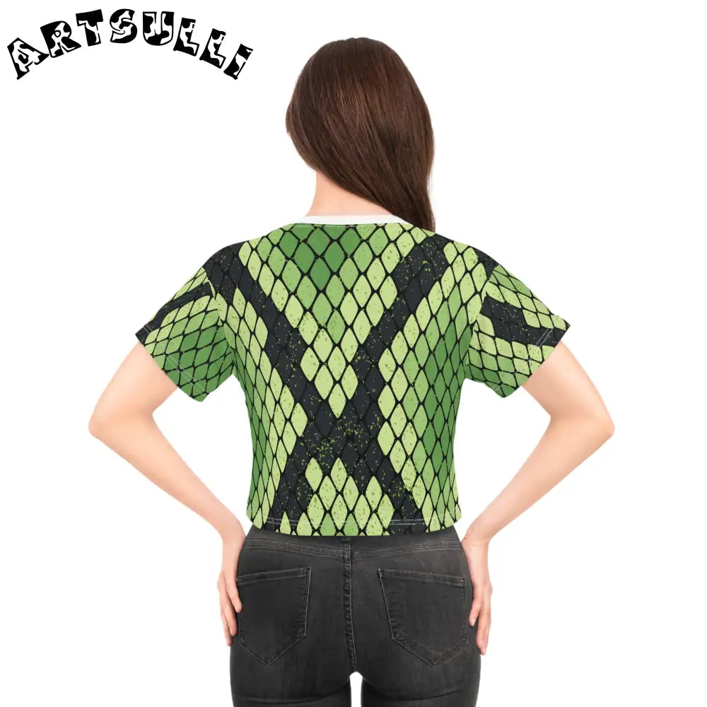 JAKKOUTTHEBXX Snake Skin Green and Black Crop Tee (AOP)