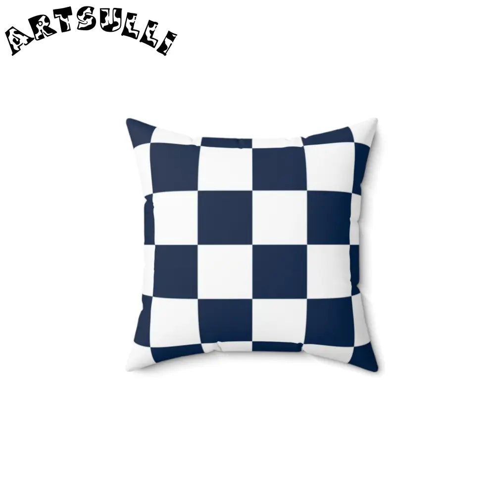JAKKOUTTHEBXX Checkerboard White and Navy Blue Spun Polyester Square