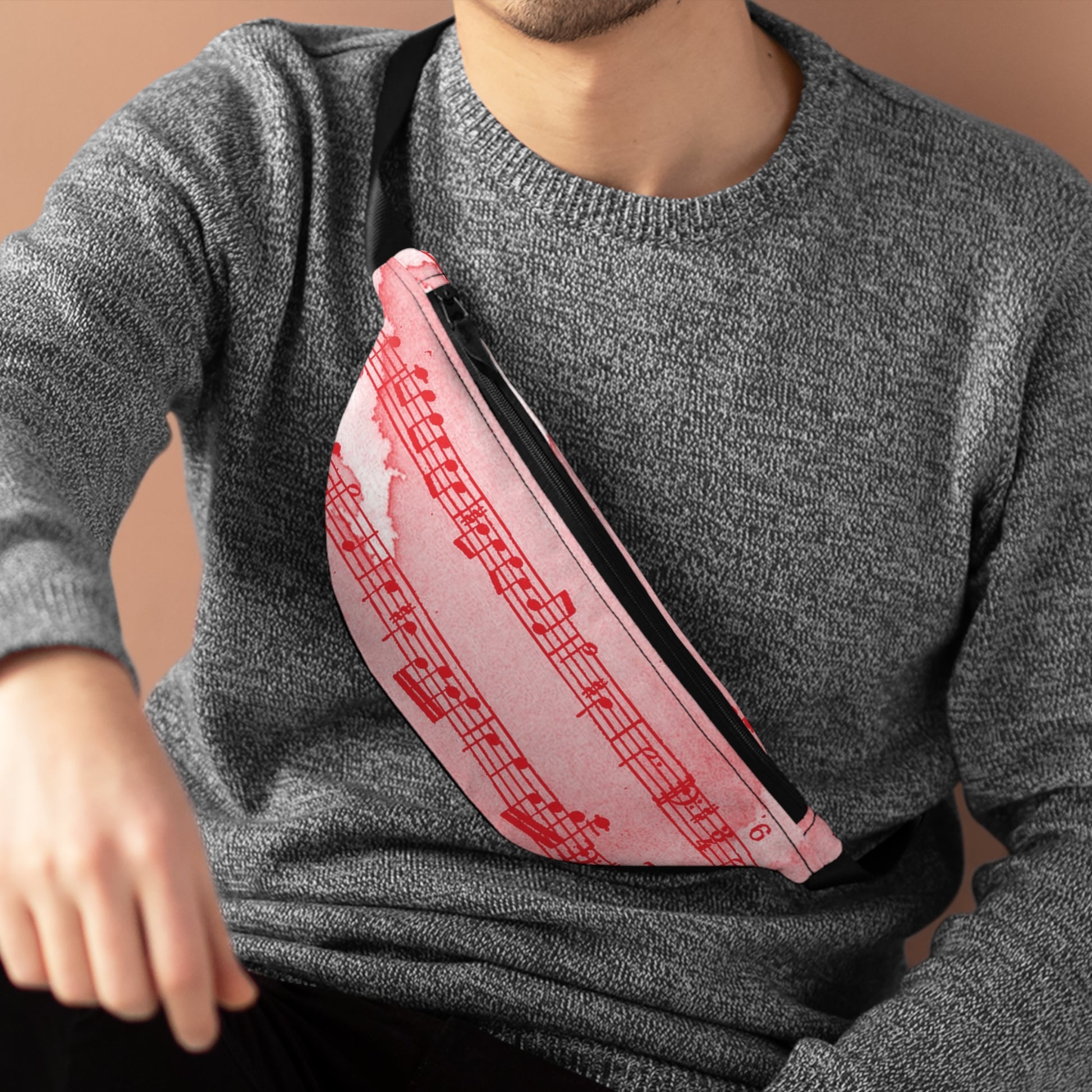 Drip Spill Type Beat Sheet Music Red Fanny Pack, Artsulli - Art is Long, Life is Short, Bags, , , , , , , 