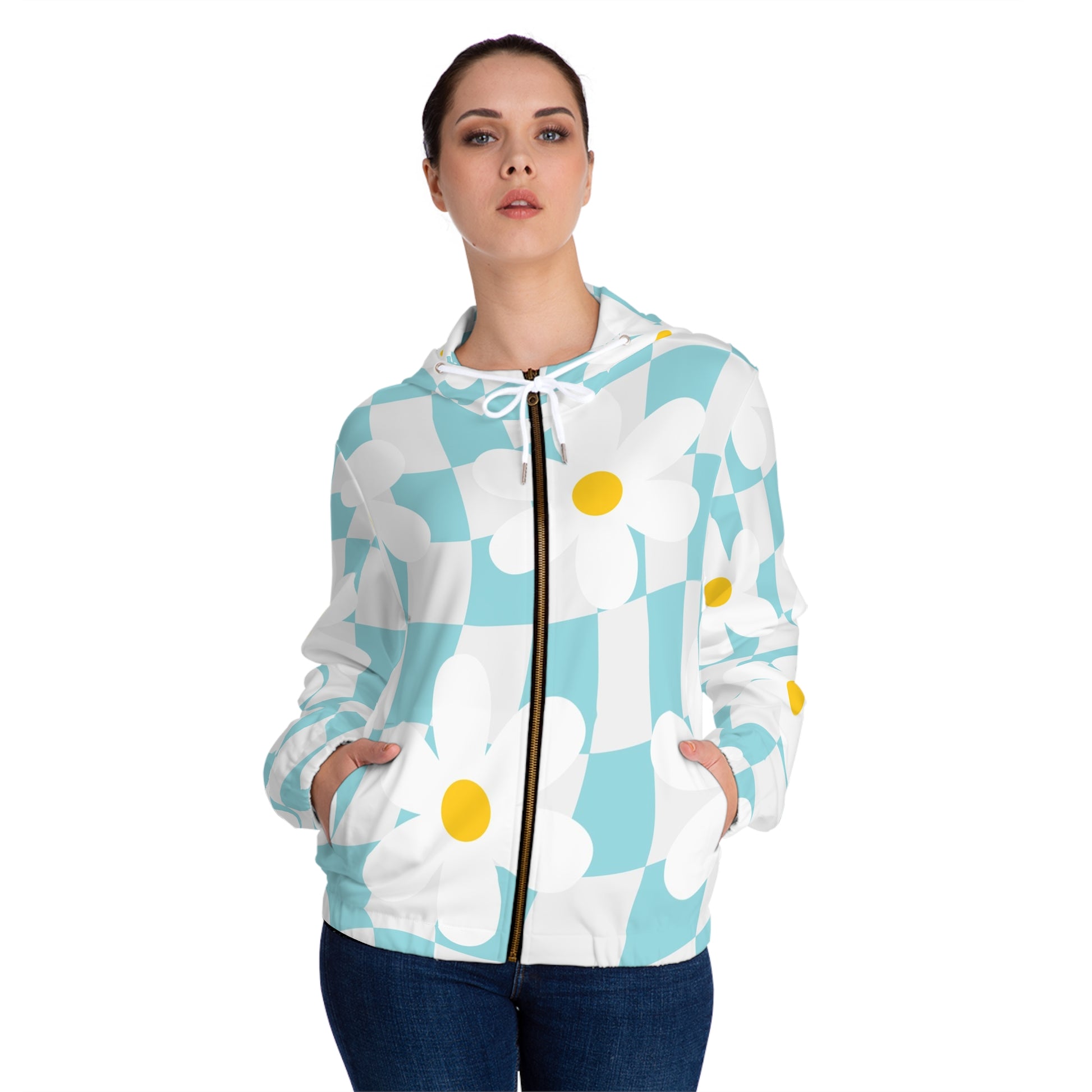 Trippy Check Garden Women’s Full-Zip Hoodie (AOP), Artsulli - Art is Long, Life is Short, All Over Prints, , , , , , , 