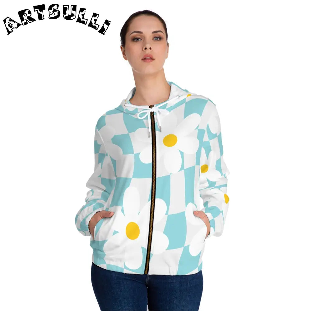 JAKKOUTTHEBXX Trippy Check Garden Women’s Full-Zip Hoodie (AOP)
